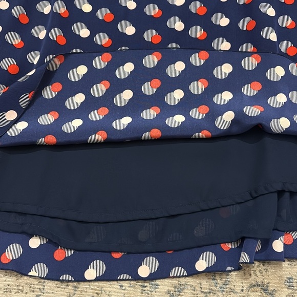 Kate Spade Navy A-Line Skirt with Red and White Dots- size 6 - 100% silk - Picture 3 of 7